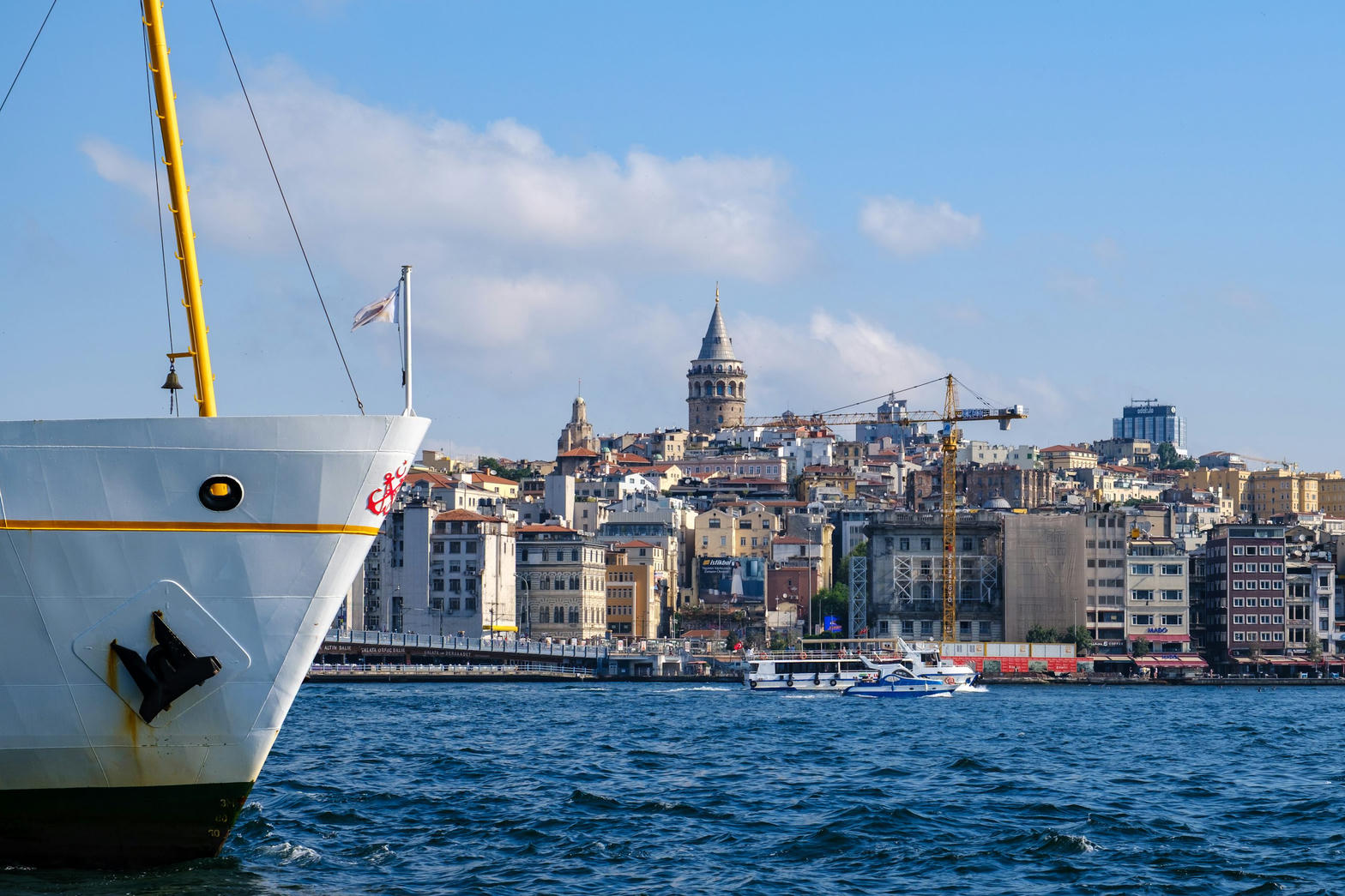 A ferry on the Bosphorus, Galata Tower behind the bow