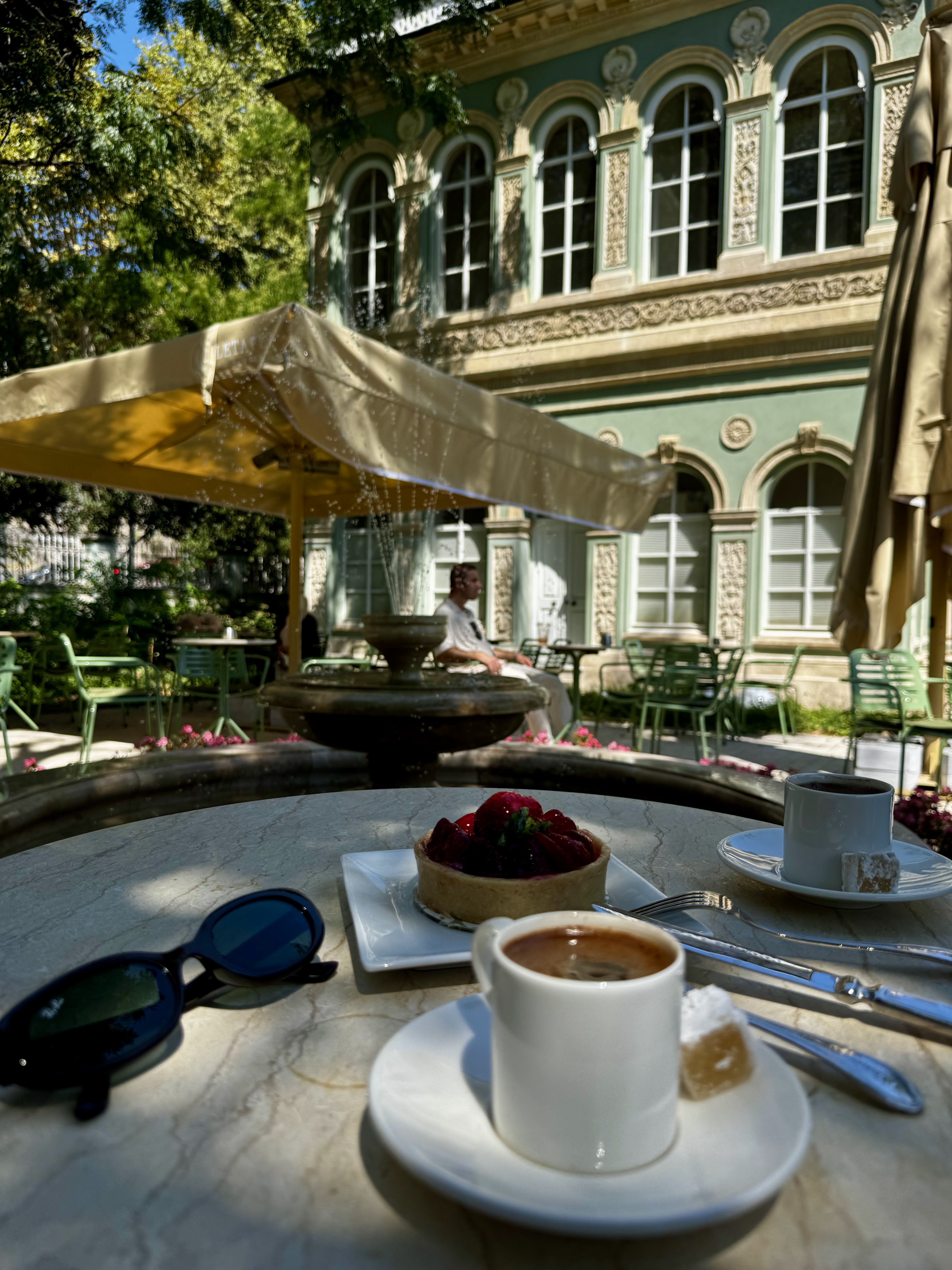 Tables under the trees at Letafet