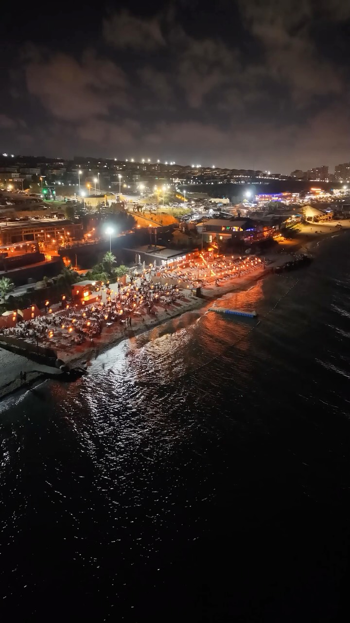Saye Istanbul Beach at night from the air, Beylikdüzü